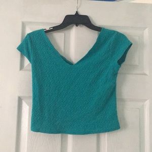 Blue crop top low v-neck and back